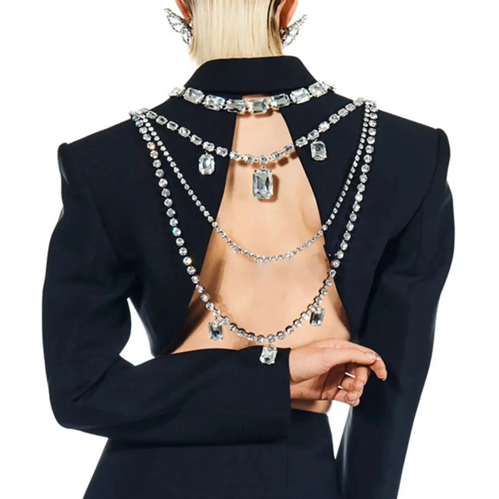 Body Jewelry Necklace - Shine Strass Lungo Nappa Indietro Catena
